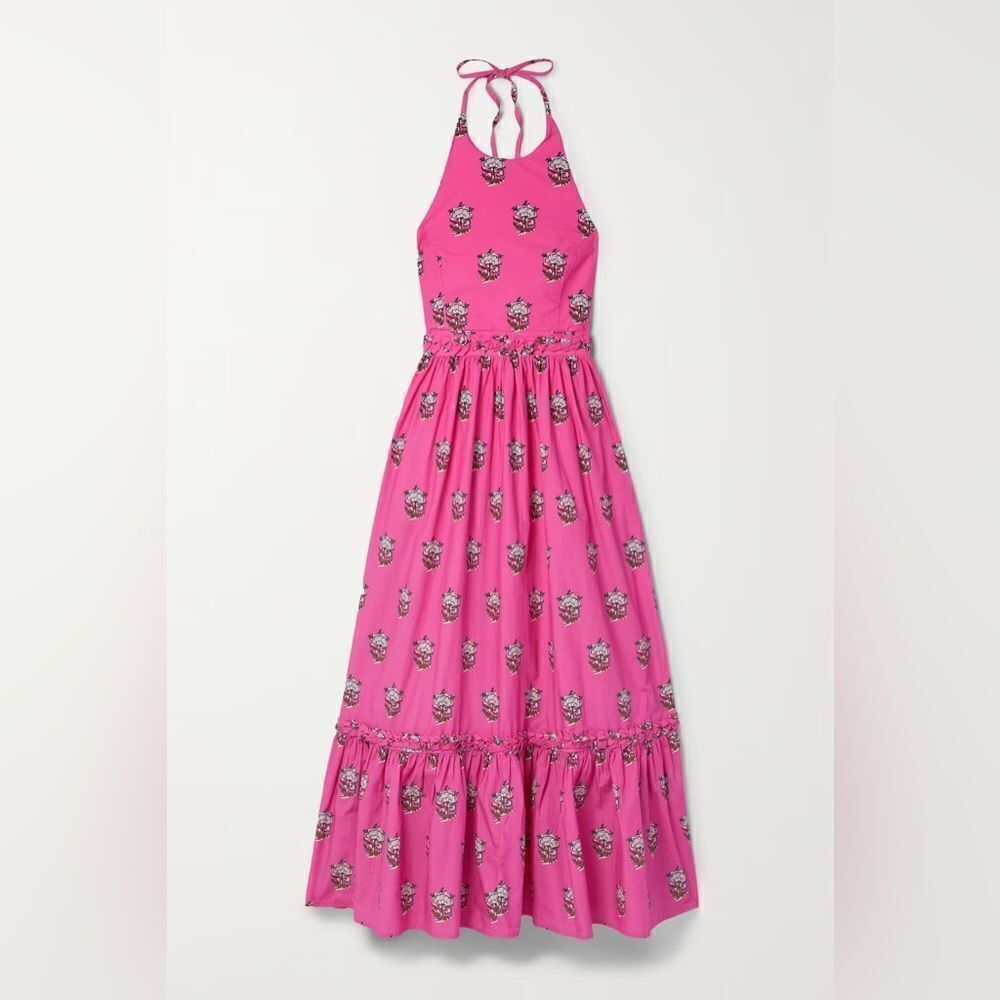 RHODE Salena floral-print cotton-poplin halterneck maxi‎ dress sz L $495